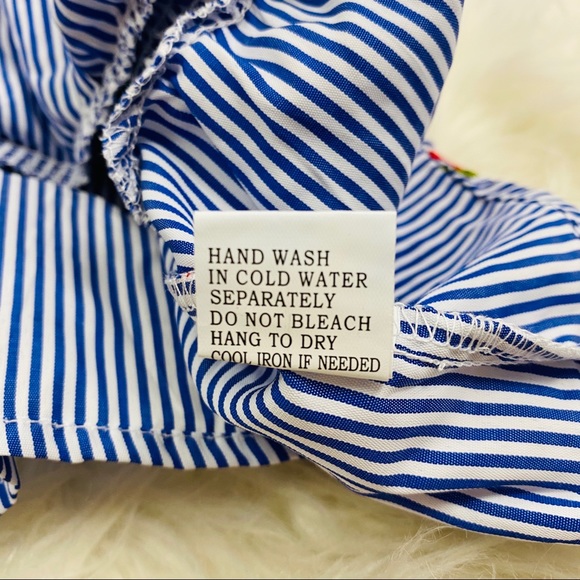 NEW Blue White Stripe Embroidered Peasant Blouse - Picture 14 of 15